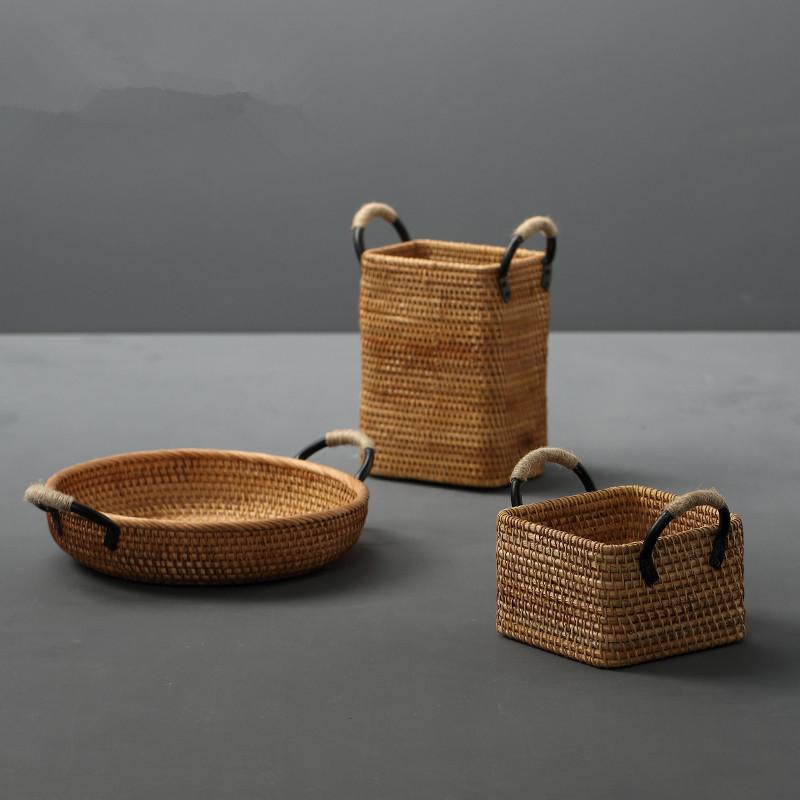 バスケット ベトナム藤編み 手編み ラタン製 収納かご 家庭用 ホテル用 パンかご フルーツバスケット ..