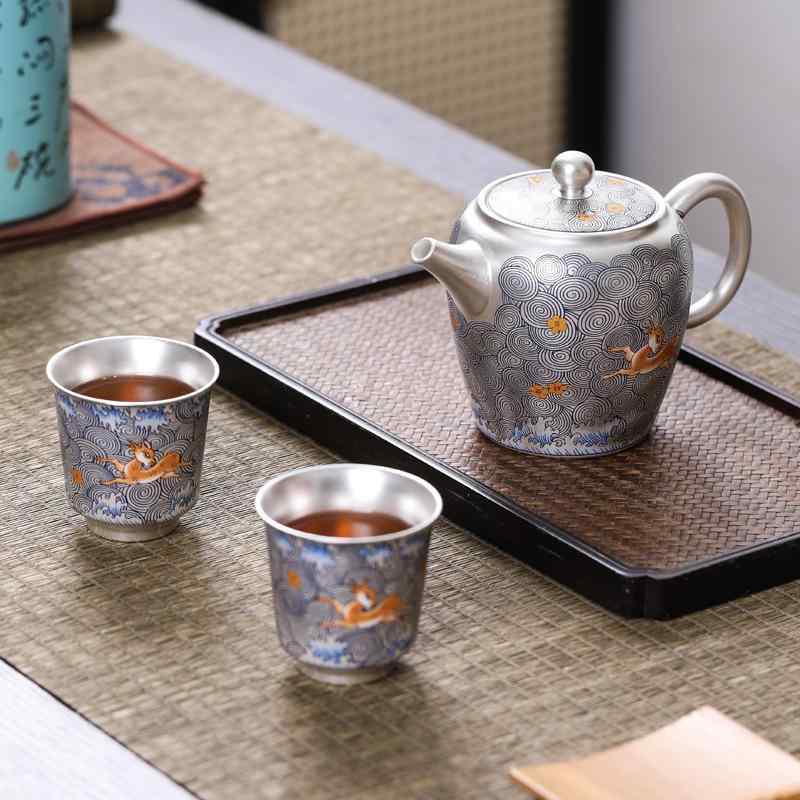 茶器 中国茶器 999純銀 ナノシルバー 磁器製 手作り ハンドメイド 銀製急須 湯呑み 一壺二杯 セット 高..