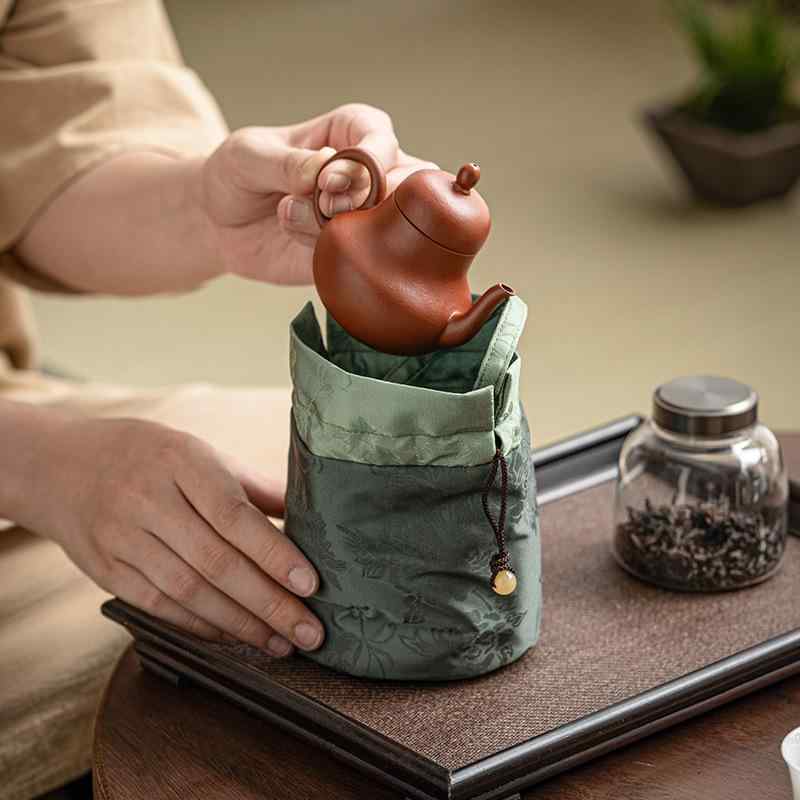 茶道具 アウトドア 旅行 携帯用 急須セット 一壺二杯 布製 花柄 織錦 収納バッグ 家庭用 持ち運び 茶器セット コンパクト ケース 巾着 ..