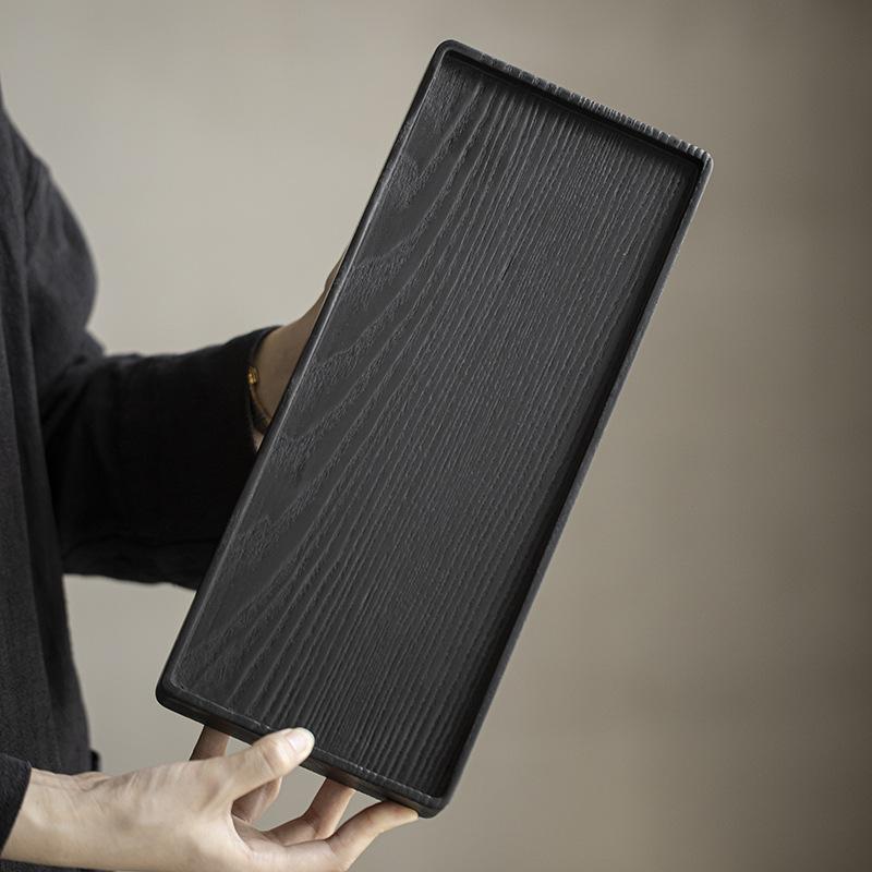 茶盤 無垢材 長方形 小型 乾泡式 茶台 ティーテーブル アッシュ材 炭焼き 侘寂スタイル 手作り感 高級..