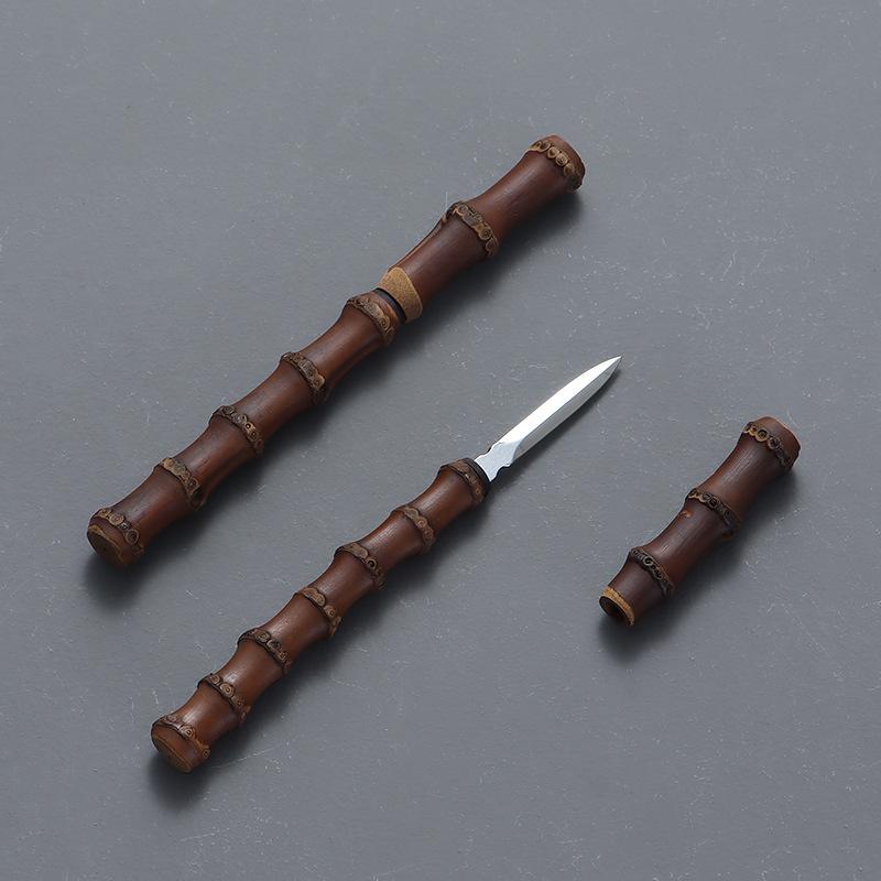 茶道具 普洱茶刀 茶錐 ピック ダマスカス柄 ステンレススチール 手作り 竹製ハンドル 天然素材 禅スタ..