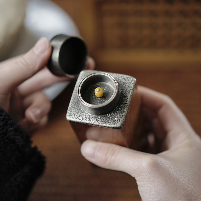 茶筒 純錫 寿山石 密閉容器 携帯用 小型 旅行 お茶入れ 茶葉保存 熟成 手作り 新中華風 高級感 コンパクト 上品 おしゃれ インテリア