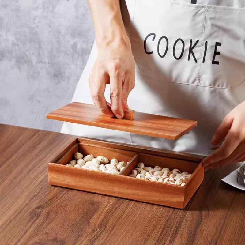 収納ボックス ウォールナット材 無垢材 蓋付き 仕切り付き ドライフルーツ ナッツ キャンディ スナック..