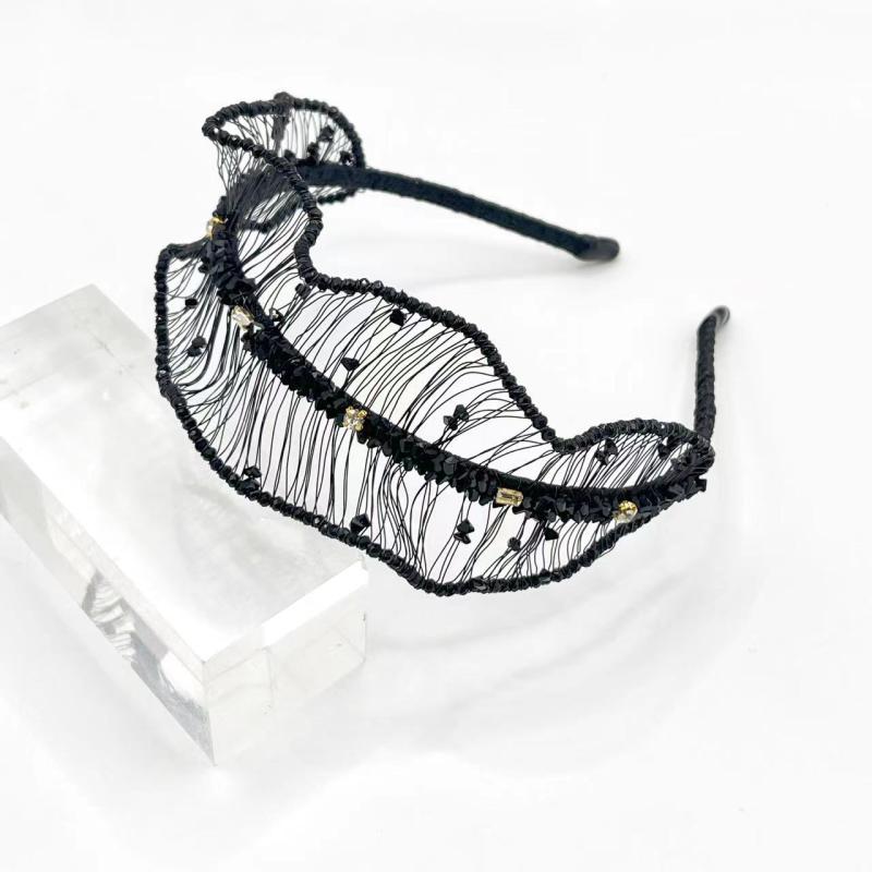 ヘアバンド レディース カチューシャ 銅線 クリスタル ハンドメイド 手作り ウェーブ 編み込み 幅広 ネ..