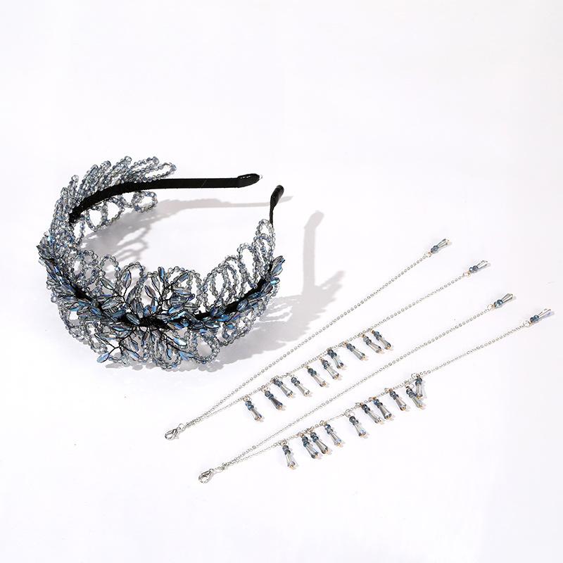 カチューシャ レディース 女性用 銅線 水晶 精巧 手編み 網目 取り外し可能 タッセル ヘアバンド 高級..