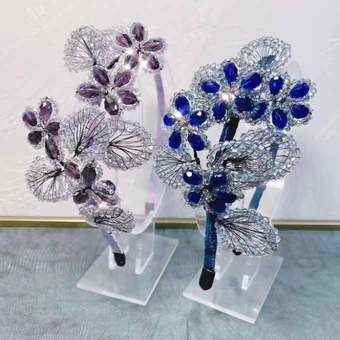 カチューシャ レディース 高級感 クリスタル ハンドメイド 銅線編み サイド フラワーデザイン 個性的 ..