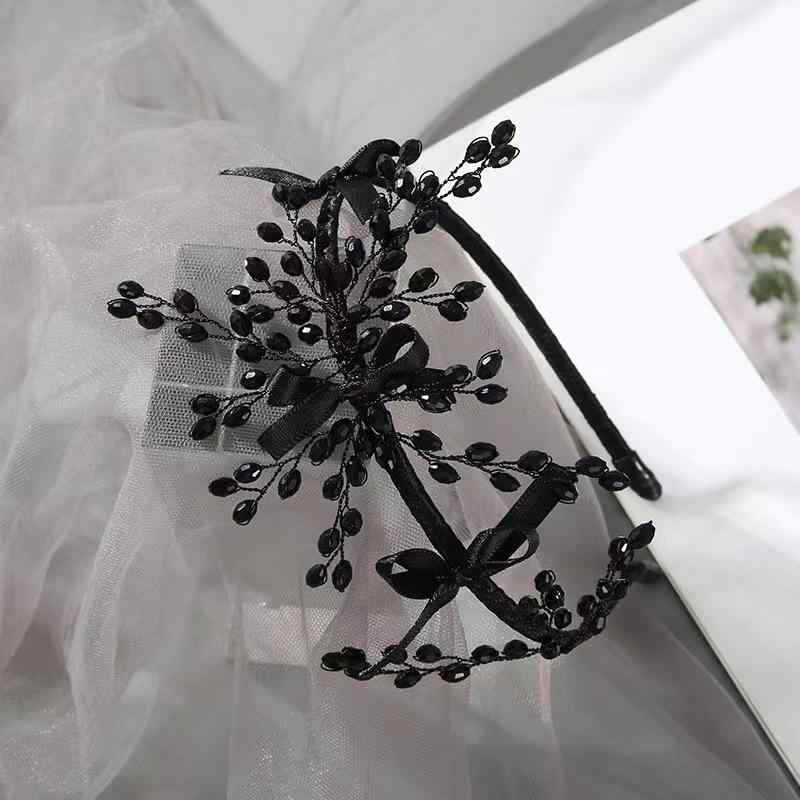 カチューシャ レディース 韓国風 手作り 水晶 クリスタル 銅線編みリボン ブライダル ウェディング 結..