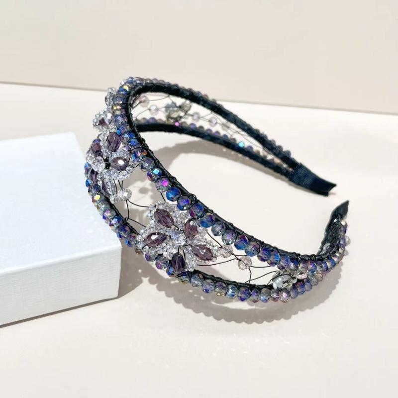 ヘアアクセサリー レディース 韓国風 軽やかラグジュアリー クリスタル 銅線 透かし彫り 幅広 花 フラ..