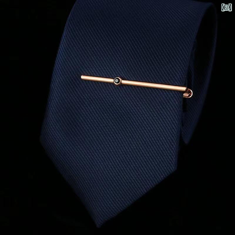 ネクタイピン メンズ ユニーク タイピン タイバー 銅製 電気メッキ加工 細長い スリム フォーマル ビジネス 結婚式 パーティー スーツ ゴールド ローズゴールド ブラック シルバー ラインストーン クリスタル(x2)