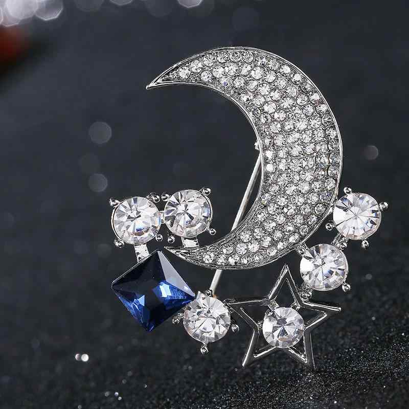 ブローチ 男女兼用 ファッション おしゃれ 星 月モチーフ 高級感 エレガント 合金製 ラインストーン 電..