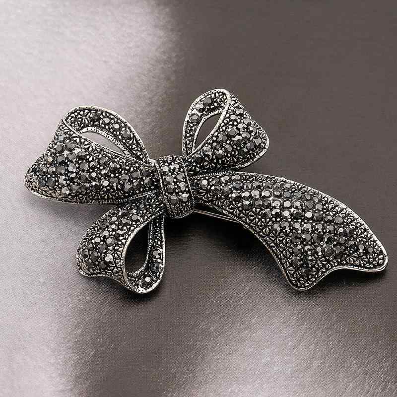 ブローチ コサージュ レディース 女性用 蝶々結び リボン レトロ アンティーク調 ラインストーン ジル..