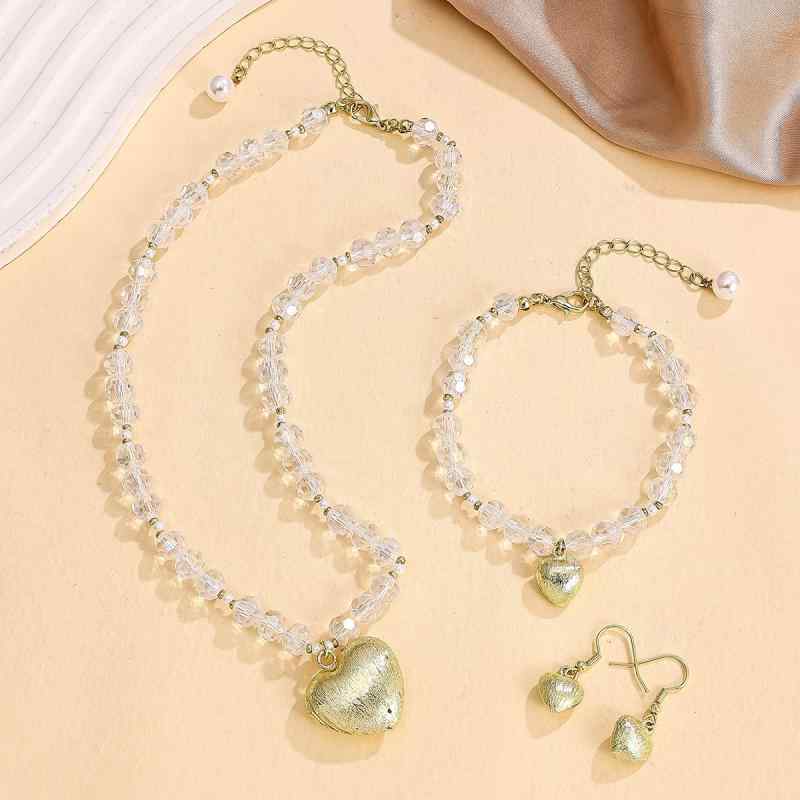 ジュエリーセット レディース 人工クリスタル マット ハート 3点セット ネックレス ピアス ブレスレッ..
