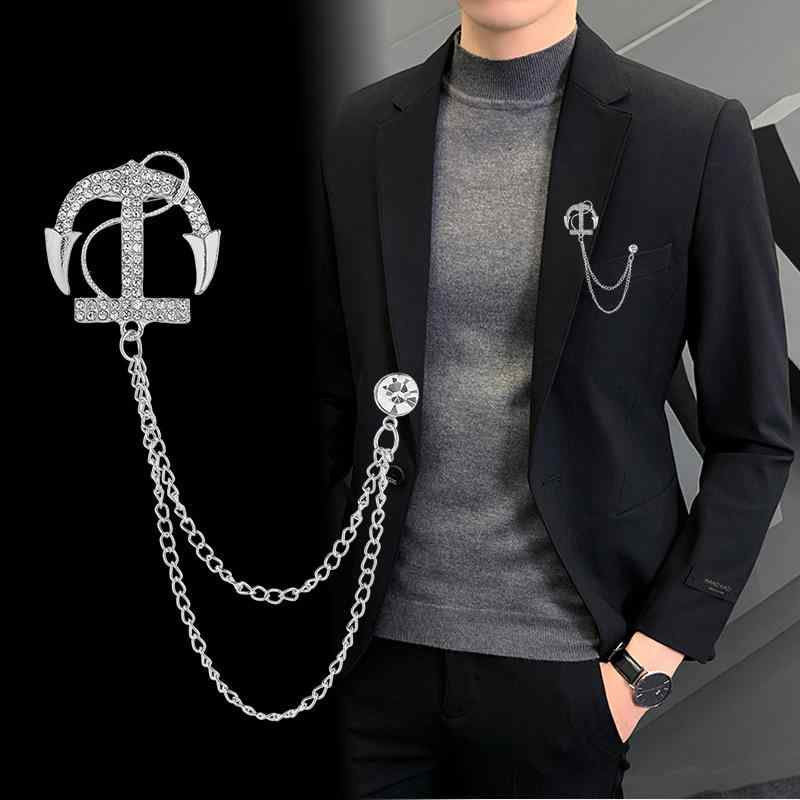 ブローチ メンズ 男性用 マリンスタイル アンカー チェーン タッセル スーツ ジャケット ラペルピン 合..