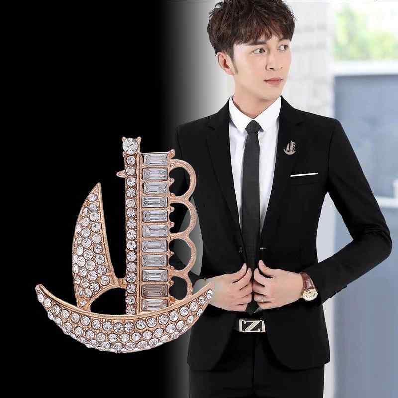 ブローチ メンズ 日韓スタイル 合金 ジルコニア ヨット 帆船モチーフ スーツ ジャケット ラペルピン ゴ..