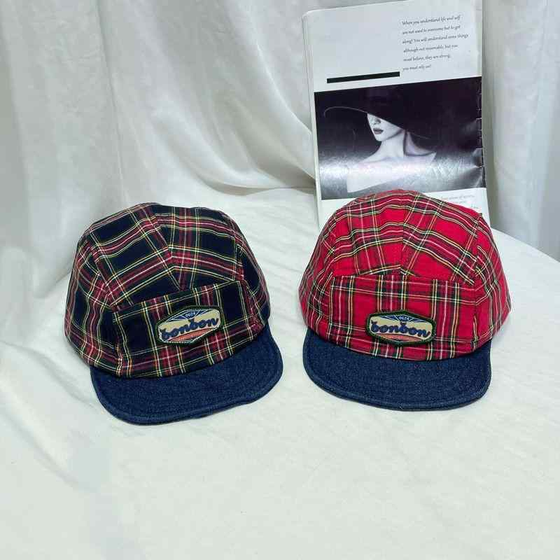 野球帽 レディース 春夏 アメカジ レトロ チェック柄 小顔効果 カジュアル ソフトブリム ワイドブリム UVカット 日よけ キャップ 綿 レッド ネイビー(x2)
