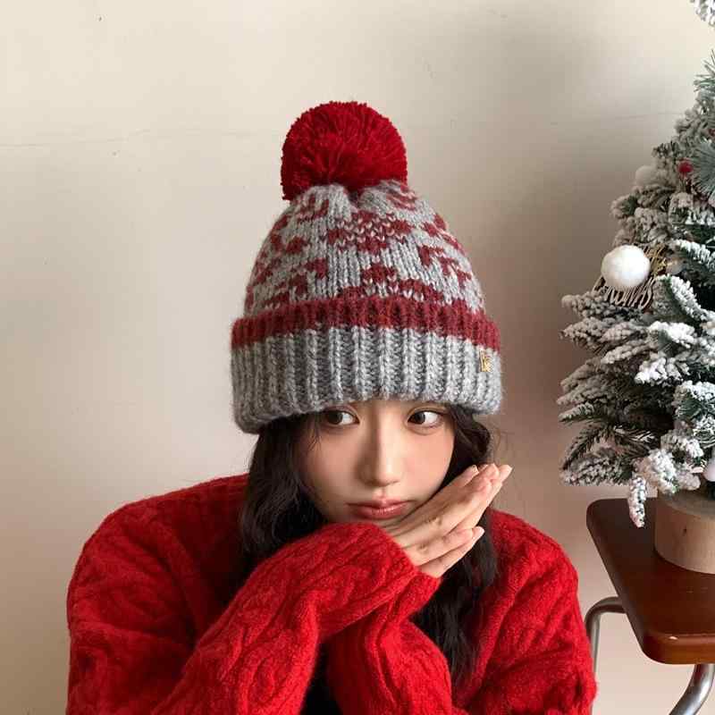 ニット帽 レディース レトロ ジャガード ポンポン 厚手 裏起毛 耳当て アクリル 秋冬 日系 かわいい 防..