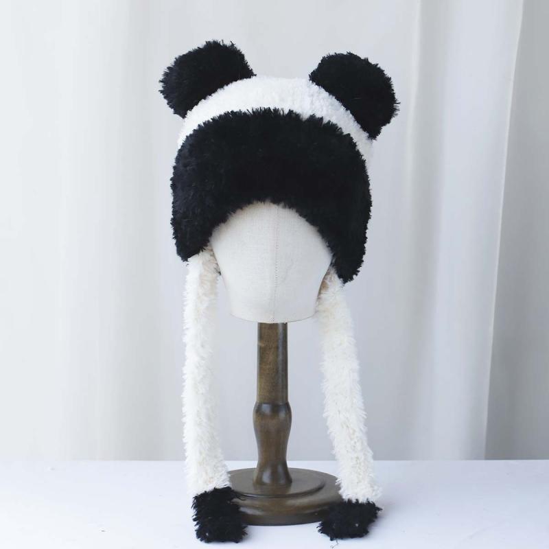 ニット帽 レディース 韓国風 配色切り替え ストラップ付き ファーポンポン 防風 保温 あたたかい 耳当て付き イヤーフラップキャップ 秋冬 アウトドア タウンユース 綿 カジュアル かわいい(x2)(4)