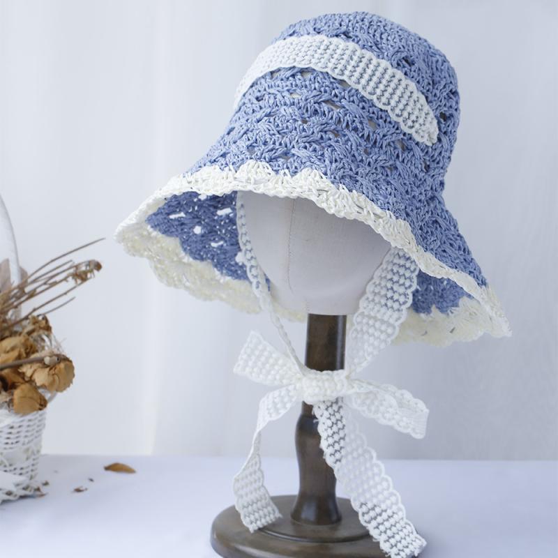 麦わら帽子 レディース 女性用 つば広 リボン レース 細麦 手編み 無地 UVカット 日よけ 通気性 蒸れにくい かわいい おしゃれ ビーチ リゾート 旅行 普段使い アウトドア 多色展開 春夏(x2)(4)