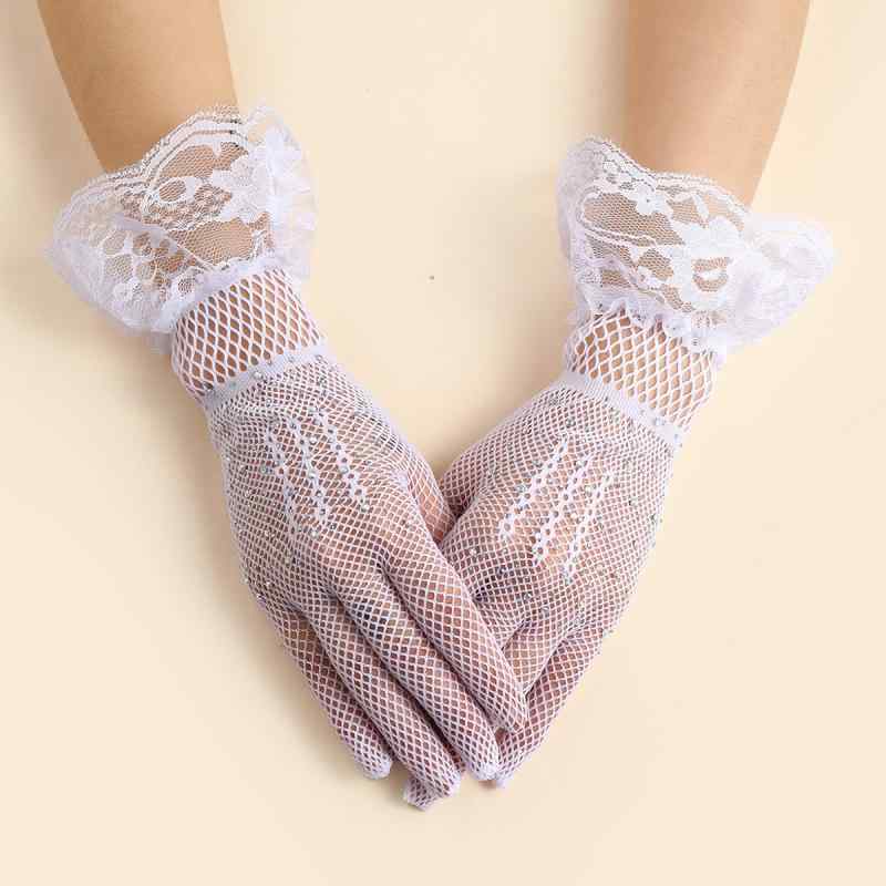 手袋 レディース 夏 UVカット ブラック ホワイト フィッシュネット 網 レース フルフィンガー 五本指 ..