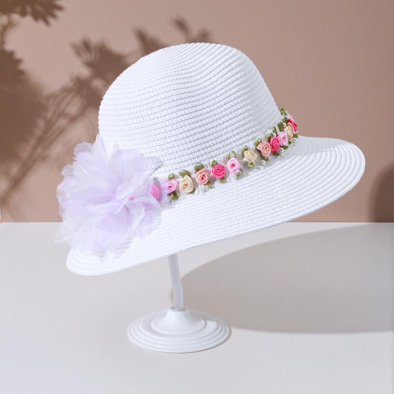 麦わら帽子 男女兼用 春夏 UVカット 紫外線対策 日よけ 平つば 平らな頭頂部 ワイドブリム ビッグサイズ ゆったり 通気性 ビーチ リゾート アウトドア 韓国風 かわいい ストローハット(x2)(4)