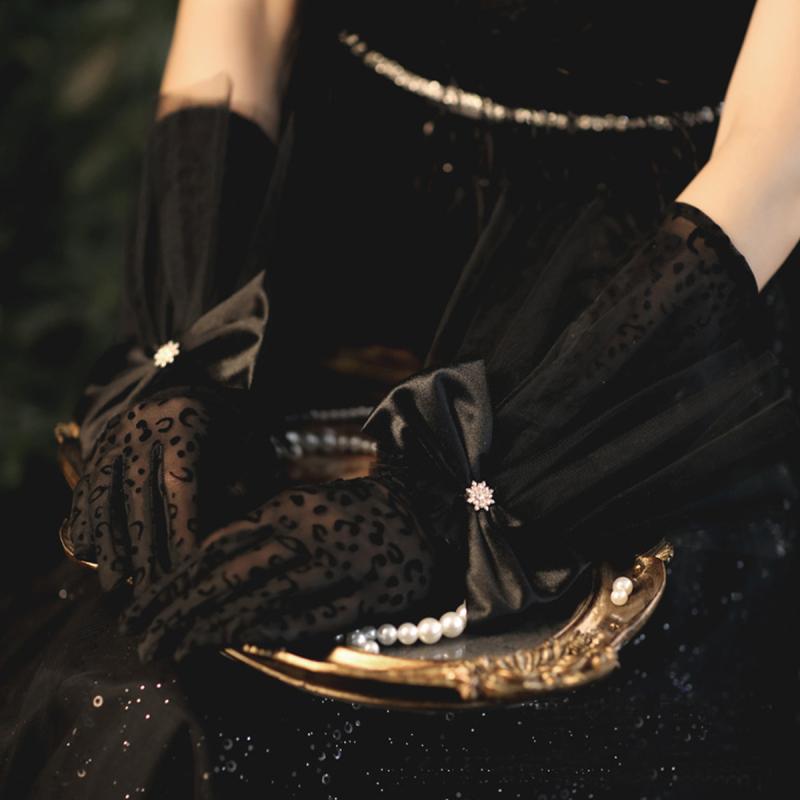 手袋 レディース 黒 ブラック フレンチ レトロ クラシック エレガント リボン 蝶結び フォーマル パー..