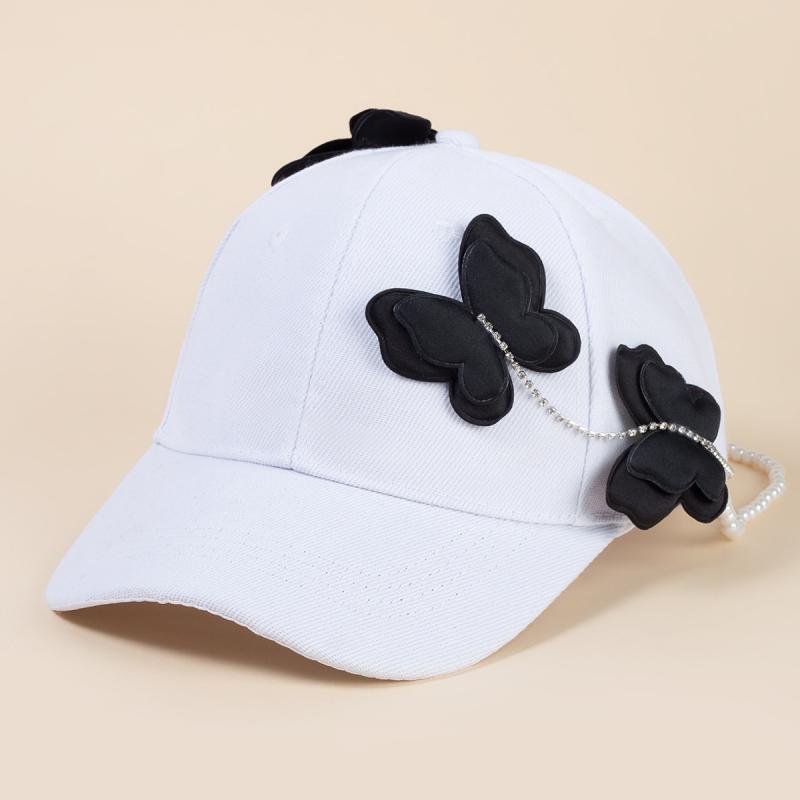 キャップ レディース 韓国風 かわいい 蝶々飾り チェーン 眼鏡モチーフ 綿 UVカット 日よけ ラウンドト..