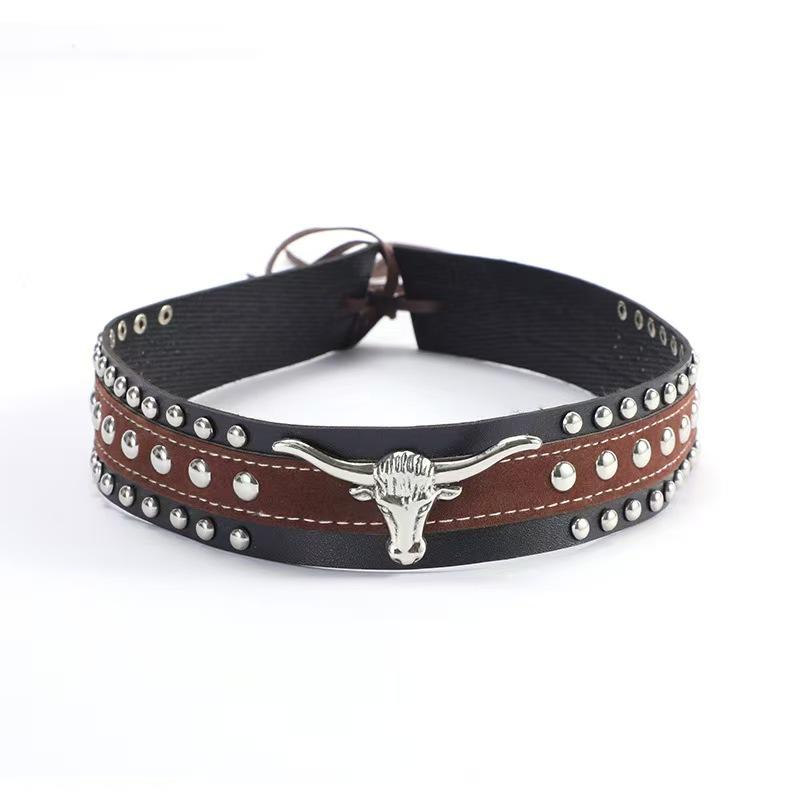 ファッション小物 ユニセックス 男女兼用 エスニック 民族調 メタル製 牛モチーフ ブルヘッド フェイク..