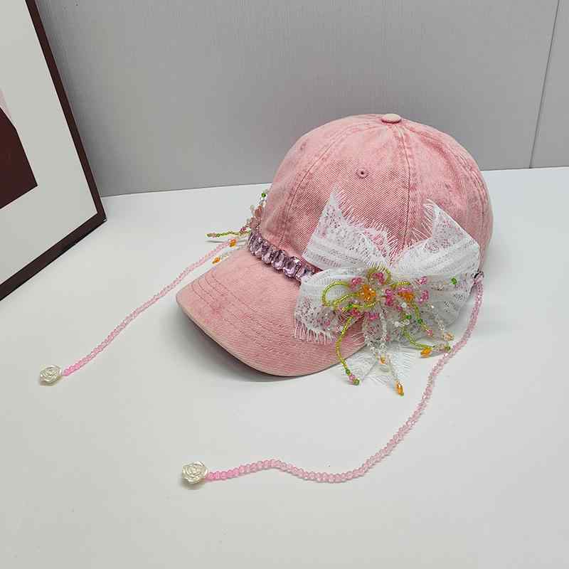 キャップ レディース ピンク フレンチスタイル クリスタル フリンジ 野球帽 上品 かわいい お出かけ UV..