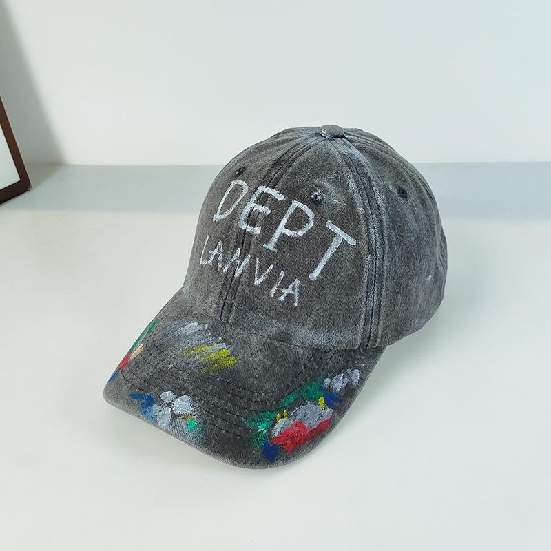 野球帽 男女兼用 ユニセックス オリジナルデザイン グラフィティ 韓国 ストリート トレンド ソフトデニム コットンポリエステル ウォッシュ加工 万能 日よけ 防風 グレー 夏用(x2)(4)