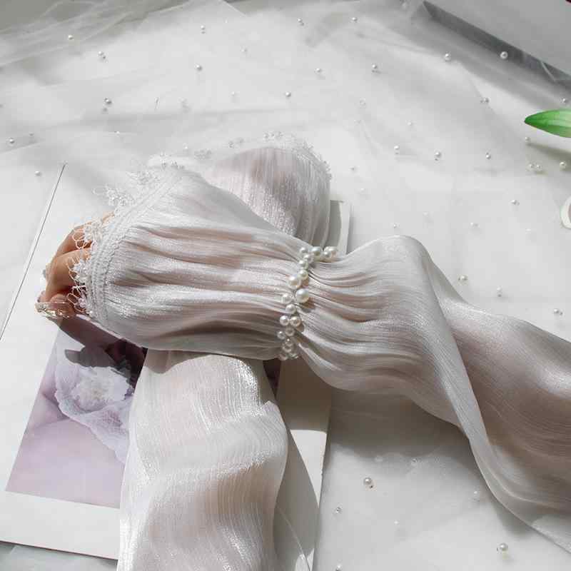 アームカバー レディース 光沢サテン UVカット 日焼け防止 パール レース 接触冷感 ゆったり ドライブ用 普段使い お出かけ ポリエステル メッシュ素材 春夏 ホワイト ブラック(x2)