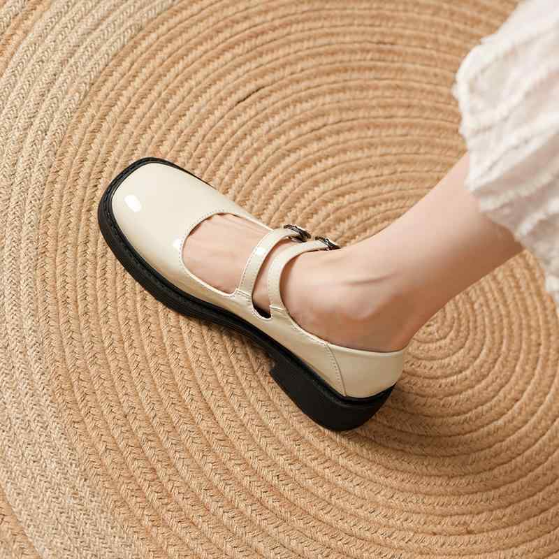 メリージェーンシューズ レディース 女性用 エナメル ソフトソール フレンチ ラウンドトゥ ミドルヒー..