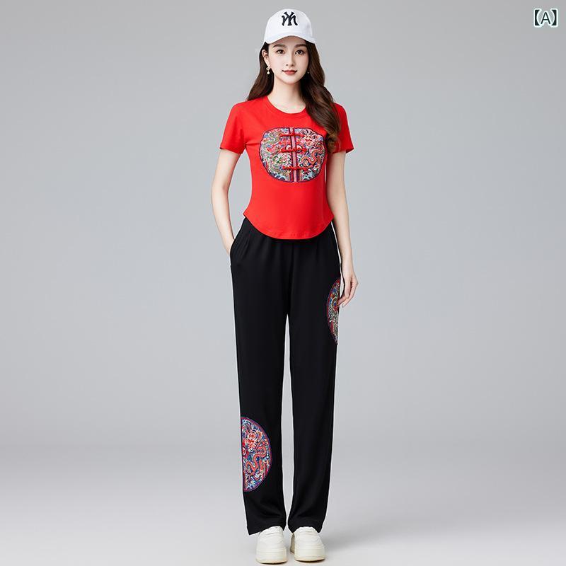 ダンスウェア レディース 女性用 チャイナ風 広場 社交 シャッフル スポーツ カジュアル コットン 綿 ..