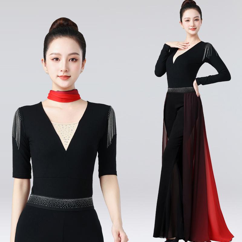 ダンスウェア レディース モダール スリムフィット フレアパンツ セットアップ レッスンウェア 練習着 ..