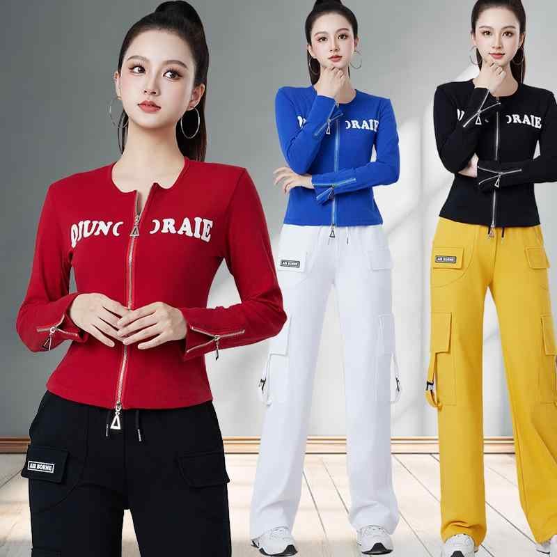ダンスウェア レディース 春秋 セットアップ 長袖 ジップアップ ジャケット アウター ワークパンツ カ..