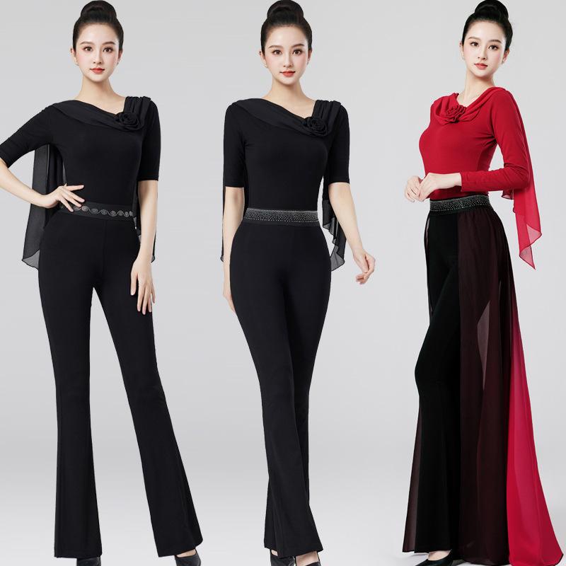 ダンスウェア レディース 身体トレーニング フィットネス レッスン着 上下セット ハイウエスト フレア..