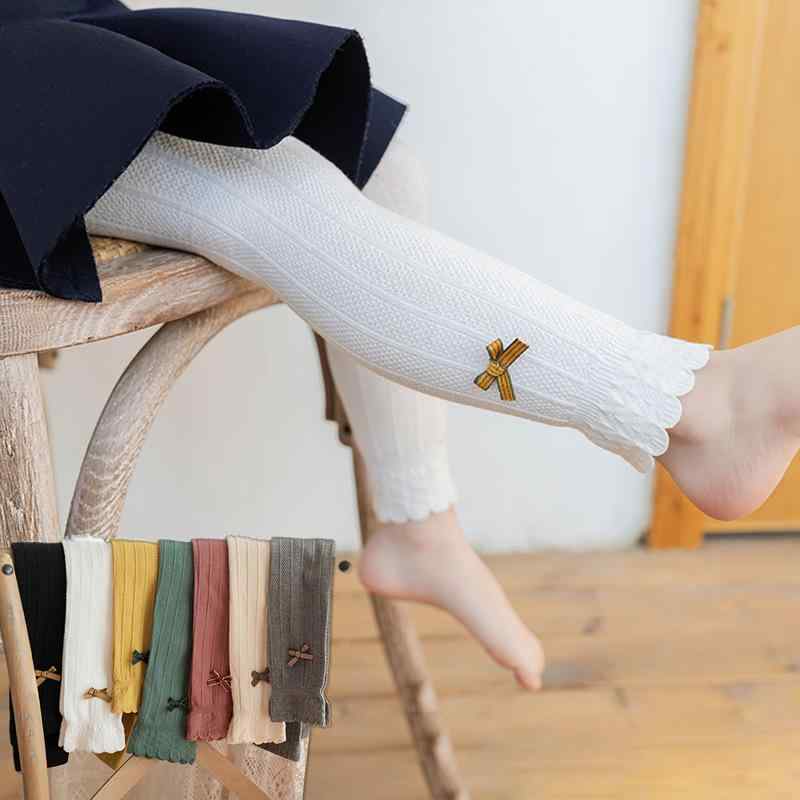 レギンス キッズ 女の子 春秋 フリル リボン 9分丈 精梳綿 コットン タイツ 通気性 吸汗性 中厚手 プリンセス風 かわいい 普段使い 通園 通学 お出かけ