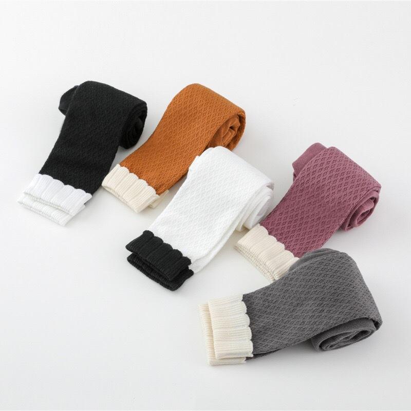 ベビー レギンス スパッツ 子供 幼児 春秋 薄手 コットン 九分丈 折り返し裾 配色切り替え フリルレー..