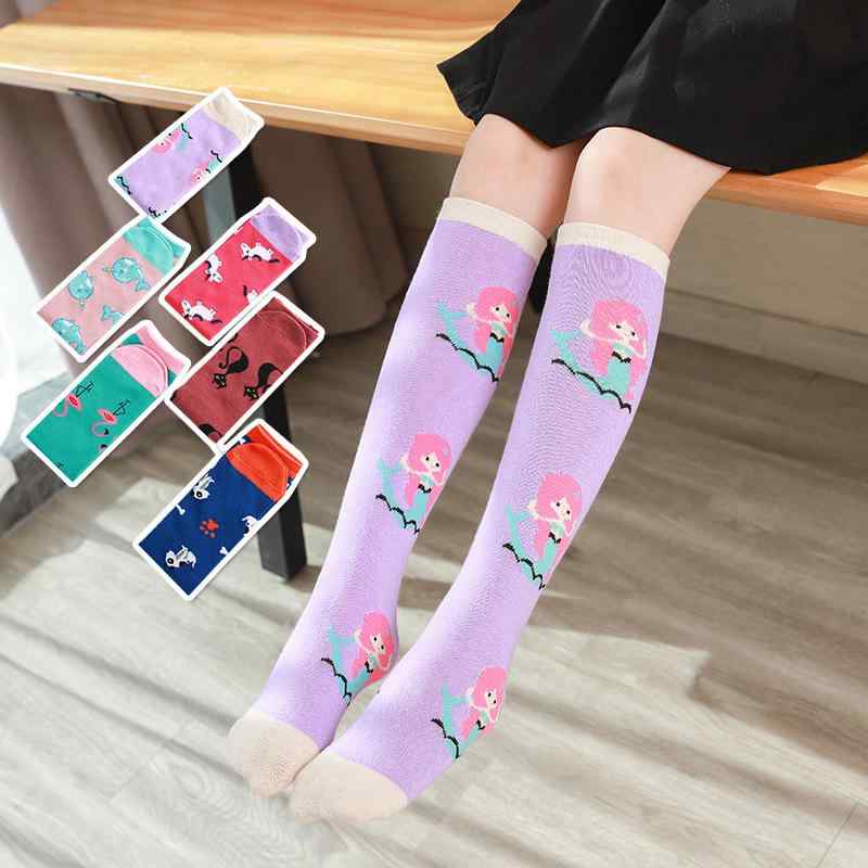 ハイソックス キッズ ベビー 男女兼用 人魚 キャラクター 動物柄 ストライプ かわいい 綿 通気性 吸湿..