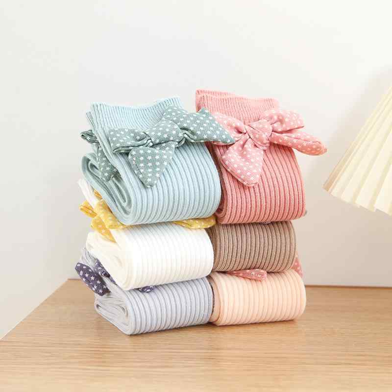 ソックス キッズ 女の子 3〜8歳向け 星柄 リボン ストライプ柄 通気性 ミドル丈 中厚手 綿混 コットン素材 かわいい キャンディカラー 白 緑 グレー カーキ ピンク