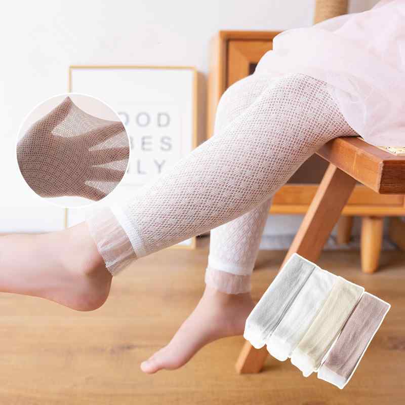 レギンス キッズ 女の子 春夏 極薄 メッシュ レース フリル 9分丈 外履き 防蚊 コットン 綿 かわいい 白 ピンク イエロー グレー スパッツ