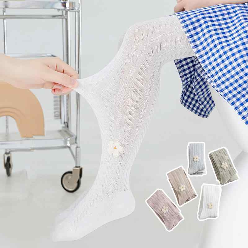 タイツ 女の子 キッズ 春夏 薄手 コットン ツイル メッシュ 小花柄 透かし編み 通気性 レギンス かわいい お姫様風 お出かけ 普段使い