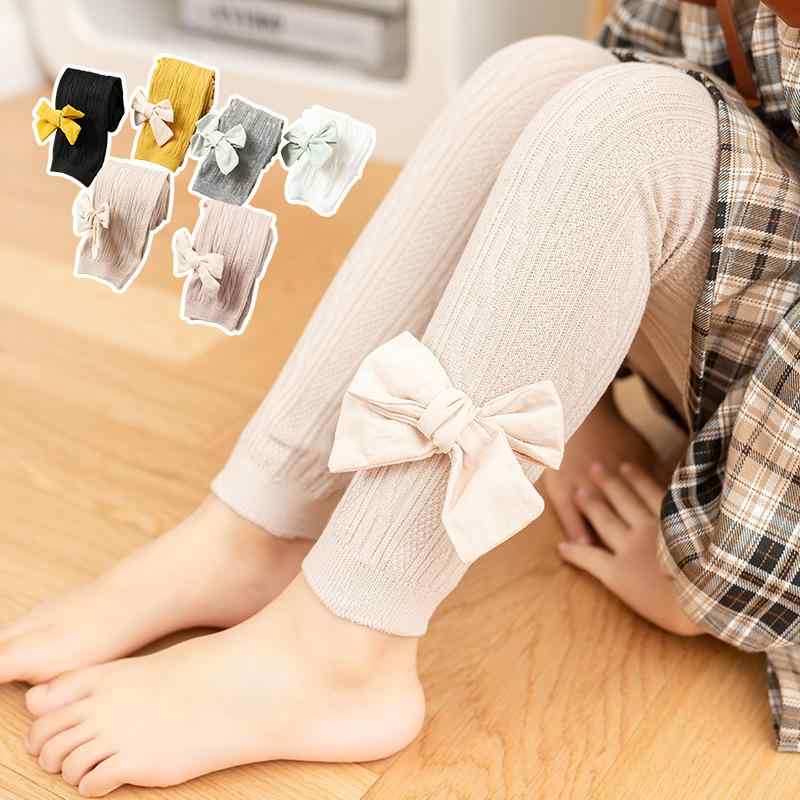 レギンス 女の子 キッズ 女児 子供用 サイドリボン ケーブル編み 九分丈 クロップドパンツ 綿 コットン..