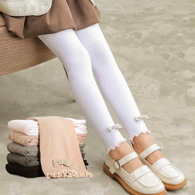 レギンス スパッツ 女の子 キッズ 春秋 ストライプ柄 ドット柄 リボン フリル 九分丈 ハイウエスト 綿 ..