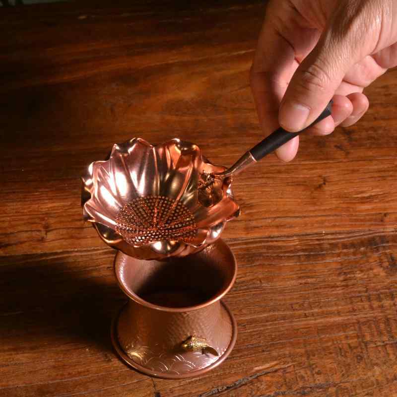 茶道具 手作り 紫銅 純銅製 高級感 茶漉し ティーフィルター ストレーナー 茶漉しスタンド 茶托 受け皿..