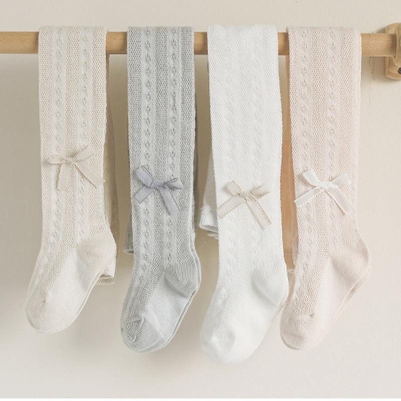 タイツ レギンス 女の子 キッズ 夏 薄手 綿 メッシュ 小花柄 太ボーダー ケーブル編み リボン 通気性 かわいい お出かけ 普段使い