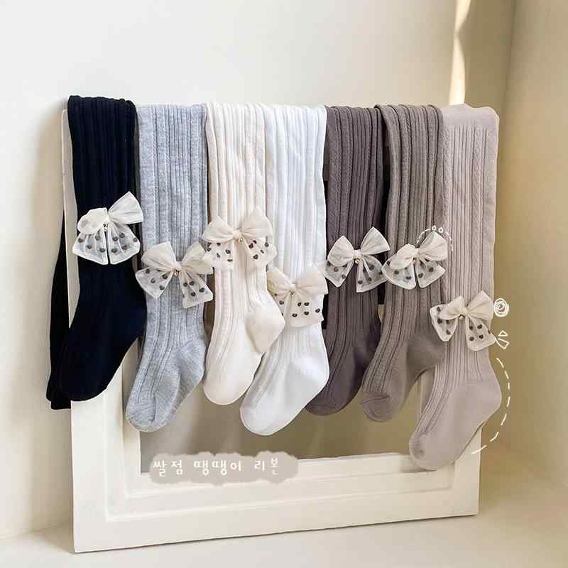 タイツ キッズ 女の子 女児 春秋 コットン 水玉 ドット リボン付き オープンクロッチ 中厚地 通気性 快適 かわいい おしゃれ 普段使い 幼児 小学生