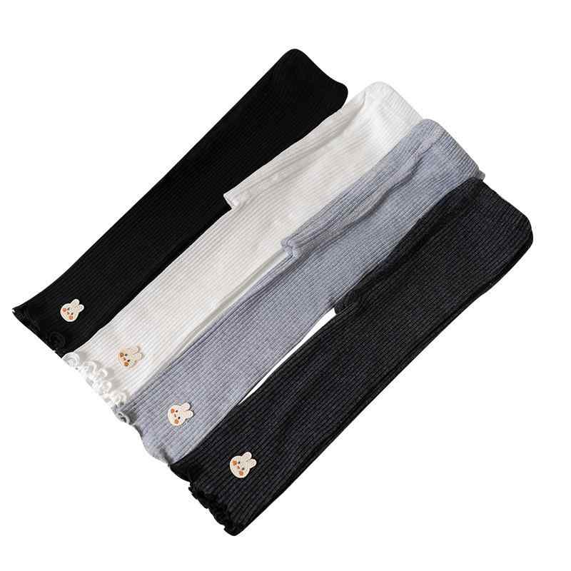 レギンス 女の子 ベビー キッズ 春秋 9分丈 細ボーダー フリル ウサギ柄 股開きタイプ 綿 コットン ス..