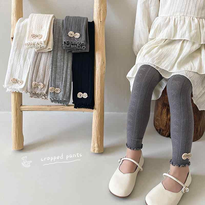 レギンス タイツ スパッツ 女の子 キッズ 女児 中小童 ゴールドビーズ リボン 木耳フリル ロールアップ..