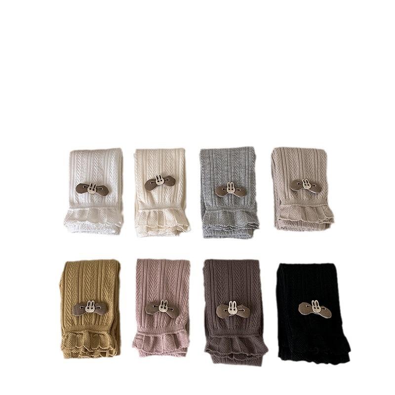 キッズ 9分丈レギンス 女の子 春秋 麦穂うさぎ柄 ジャガード織り 中厚手 コットン 通気性 普段使い かわいい おしゃれ