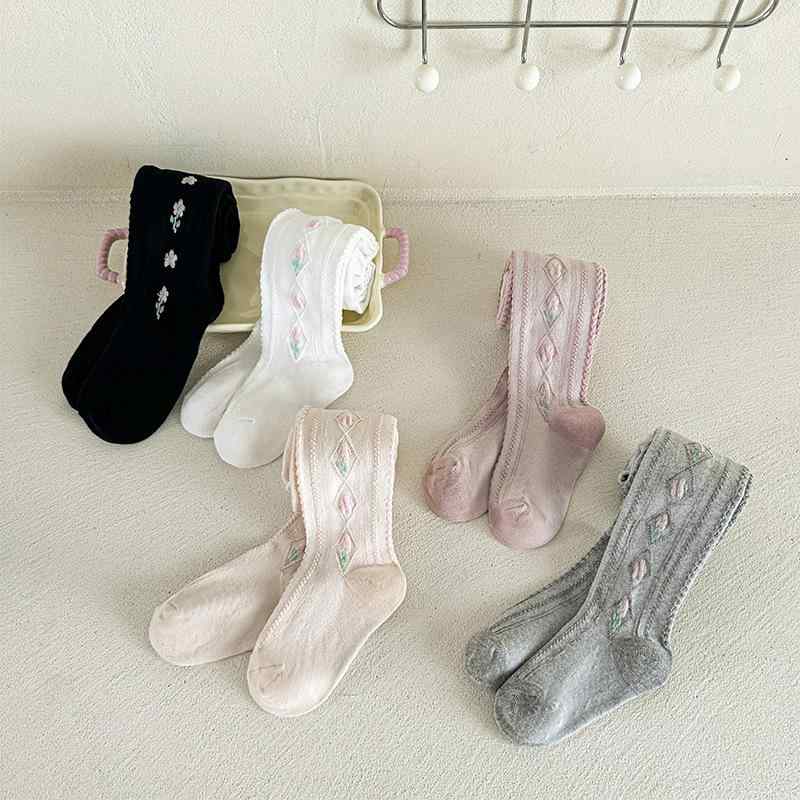 タイツ 女の子 ベビー キッズ かわいい チューリップ 花柄 ジャガード織り おしゃれ 綿素材 通気性 中..